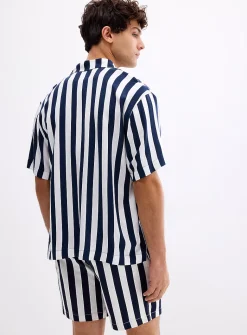 Parasol-stripe camp shirt