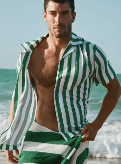 Parasol-stripe camp shirt