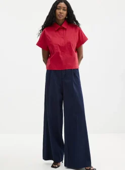 Patch pockets boxy-fit poplin shirt