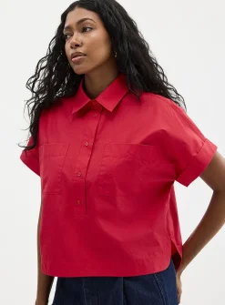 Patch pockets boxy-fit poplin shirt