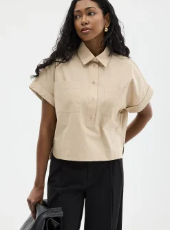 Patch pockets boxy-fit poplin shirt