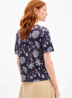 Patterned 100% slub linen T-shirt