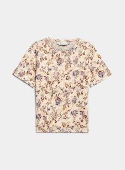 Patterned 100% slub linen T-shirt