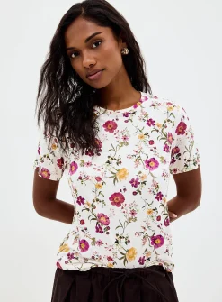Patterned flowy crew-neck T-shirt