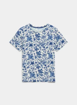 Patterned flowy crew-neck T-shirt