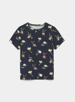 Patterned flowy crew-neck T-shirt