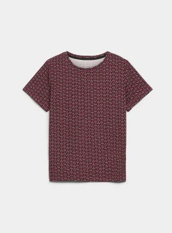 Patterned flowy crew-neck T-shirt