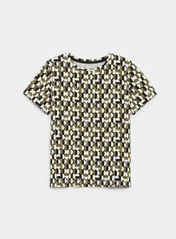 Patterned flowy crew-neck T-shirt