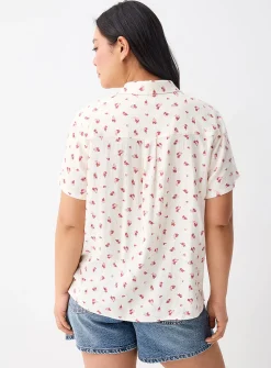 Patterned linen-blend shirt