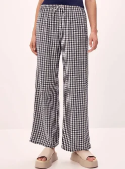Patterned linen-blend wide-leg pant