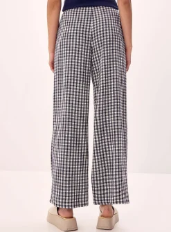 Patterned linen-blend wide-leg pant