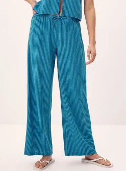 Patterned linen-blend wide-leg pant