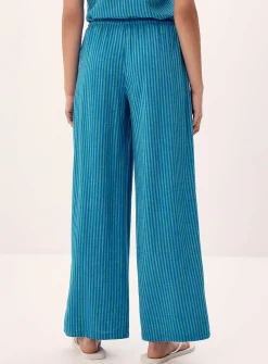 Patterned linen-blend wide-leg pant