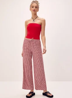 Patterned linen-blend wide-leg pant
