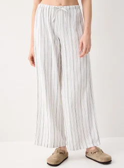 Patterned linen-blend wide-leg pant