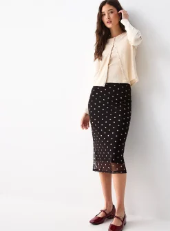 Patterned mesh midi skirt
