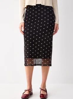 Patterned mesh midi skirt