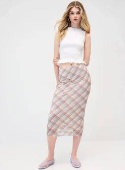 Patterned mesh midi skirt