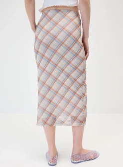 Patterned mesh midi skirt