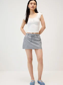 Patterned poplin mini-skort