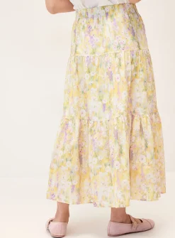 Patterned poplin tiered maxi skirt