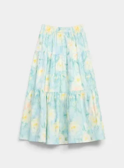 Patterned poplin tiered maxi skirt