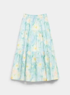 Patterned poplin tiered maxi skirt