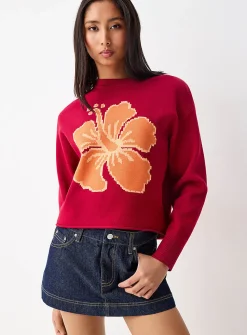 Patterned rolled hem sweater