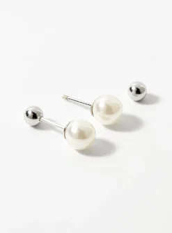 Pearly bead silver earrings