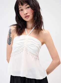 Pearly beads chiffon halter cami