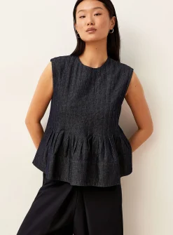 Peplum waist lightweight denim cami