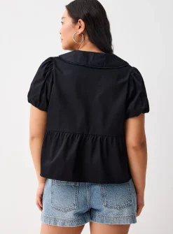 Peplum waist Peter Pan collar blouse