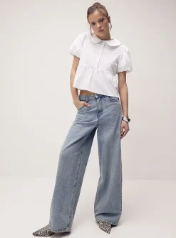 Peplum waist Peter Pan collar blouse