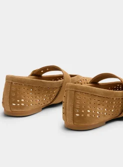 Perforated suede Mary Jane ballet flats