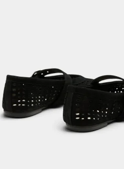 Perforated suede Mary Jane ballet flats