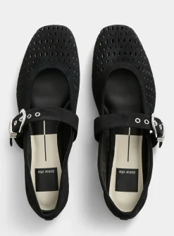 Perforated suede Mary Jane ballet flats