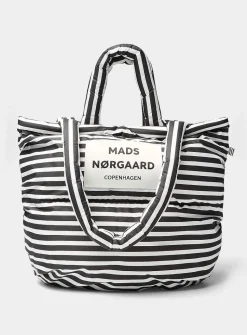 Pillow striped rugged fabric puffy tote bag