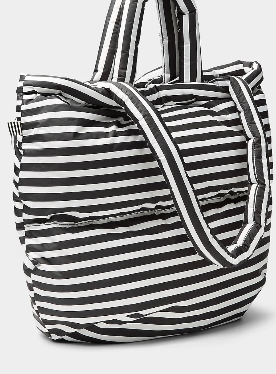 Pillow striped rugged fabric puffy tote bag