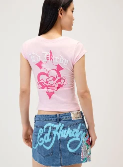 Pink leopard print fitted T-shirt