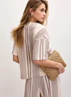 Piqué knit V-neck boxy-fit blouse