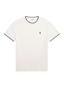 Piqué-knit striped-trim T-shirt