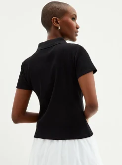 Plain ribbed fitted polo shirt