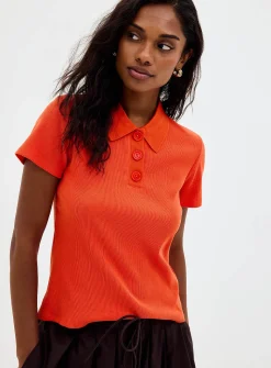 Plain ribbed fitted polo shirt