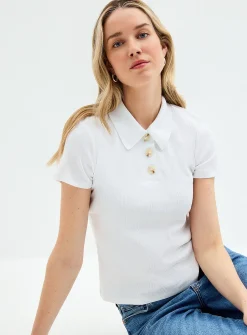 Plain ribbed fitted polo shirt