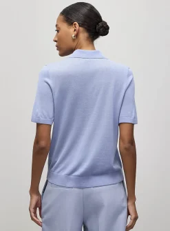 Plain ultra-fine knit polo sweater