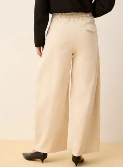 Pleated and topstitched twill barrel-leg pant