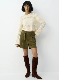 Pleated belted short