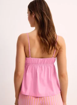 Pleated button-up cropped poplin cami