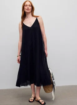 Pleated chiffon midi dress