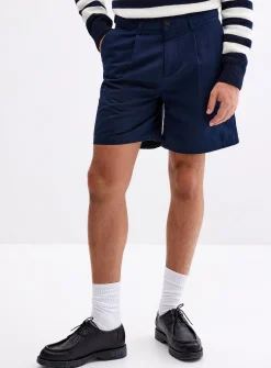 Pleated cotton-linen short